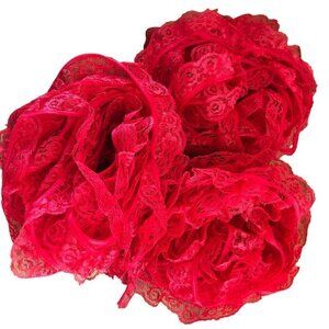 Vintage Scallop Lace Trim 31Total Yards Craft Sewing Christmas Red EUC